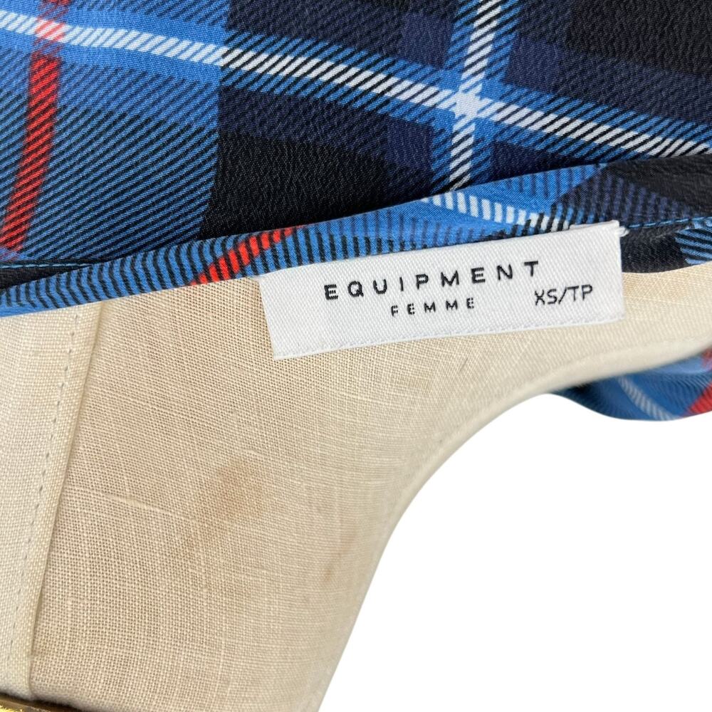 Equipment Riley Plaid Top Blouse Short Sleeve Check Plaid Silk Blue Size XS - Picture 8 of 10